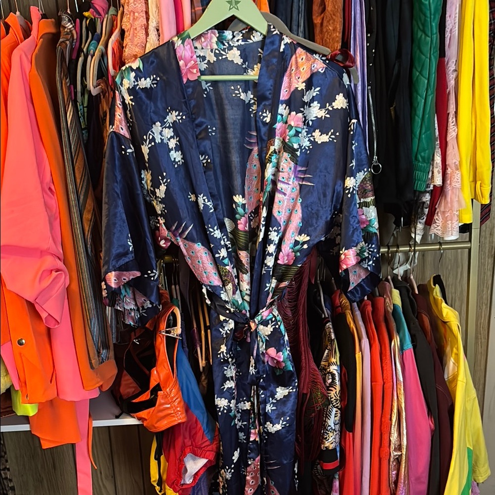 Cherry Blossom and peacock Kimono style robe